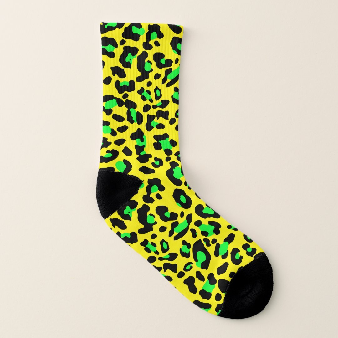 Yellow and green leopard, cat fur spots socks
