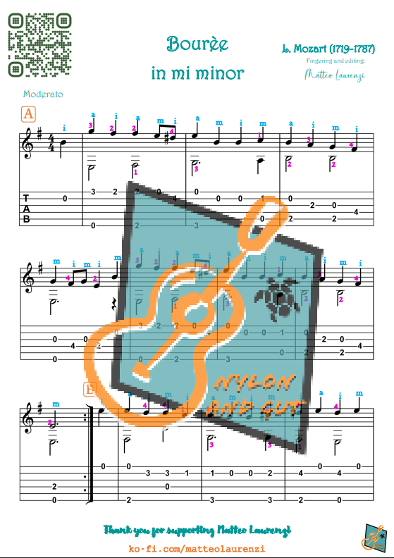 Leopold Mozart - Bourée in e-minor [Sheet music + TAB] (pdf) - Matteo ...