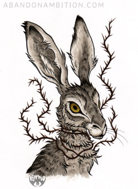 Original Art at Eurofurence: Portrait of a Hare and Strangling Thorns