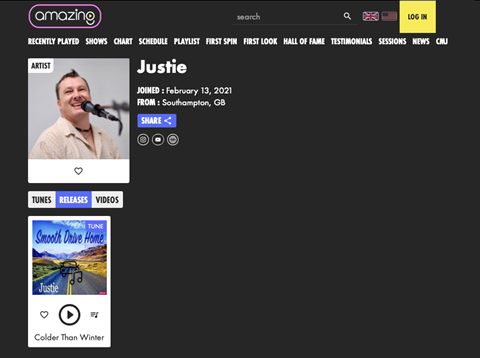 You can Justie's music on Amazing Radio