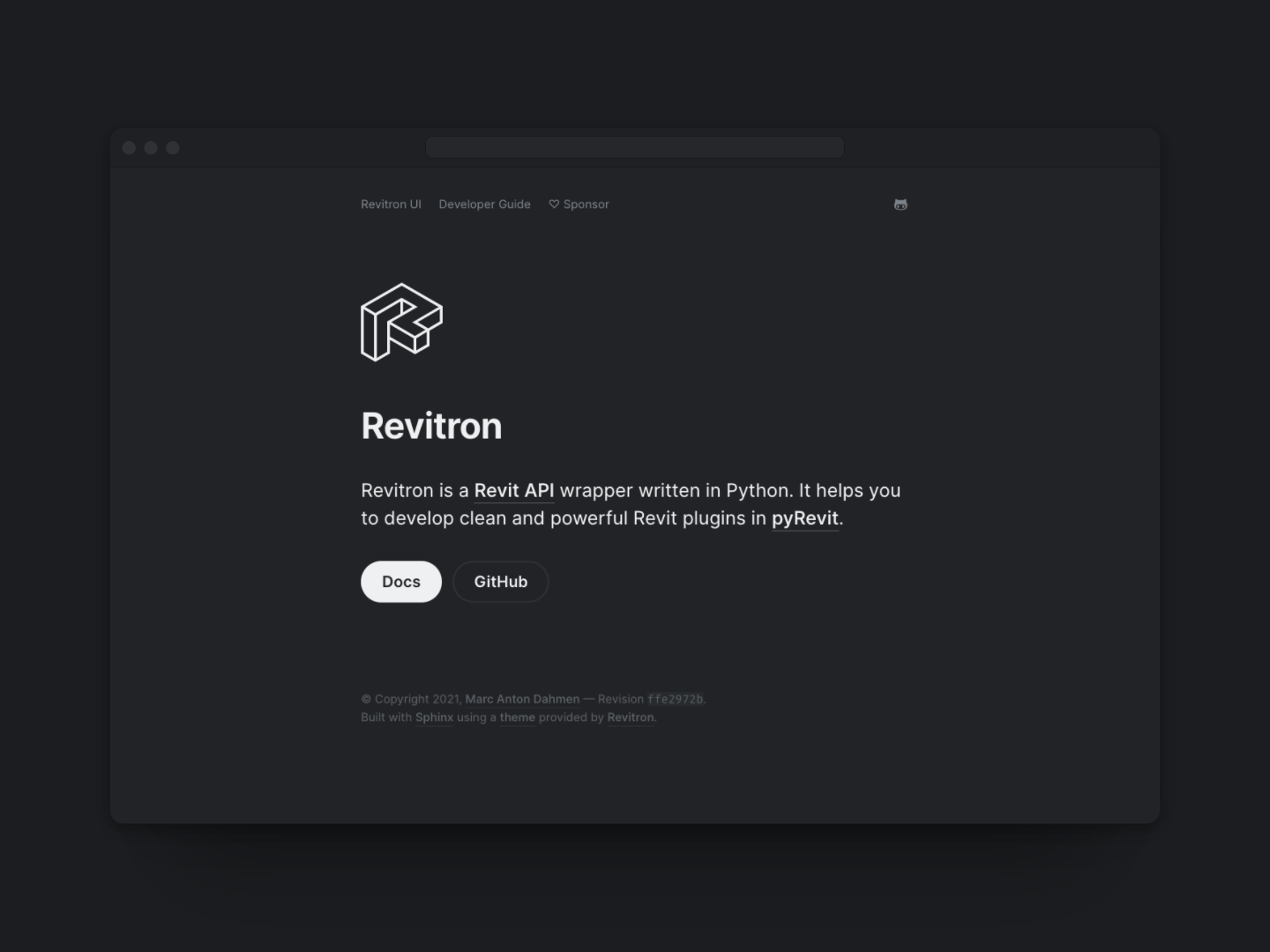 The Revitron Dark Theme Landing Page Template