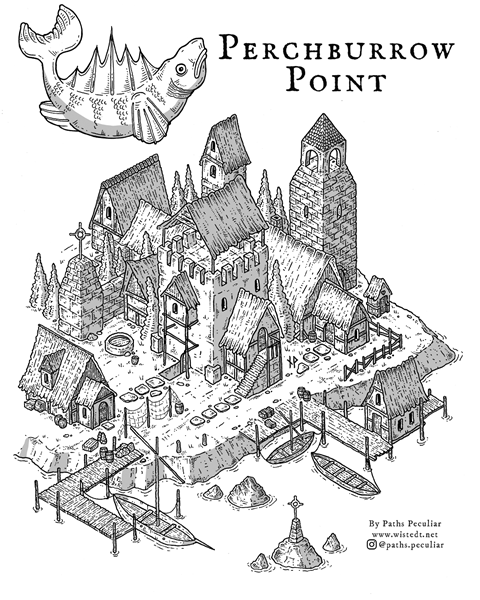 Perchburrow Point – isometric village map