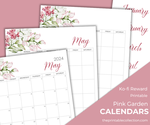 Printable Pink Garden Calendars
