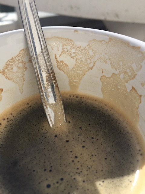 Coffee stain resembling a world map