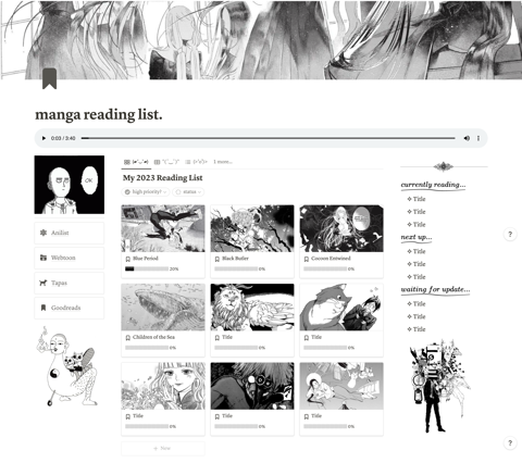 MEMBER-ONLY | Manga Reading List Notion Template | Monochrome Aesthetic ...