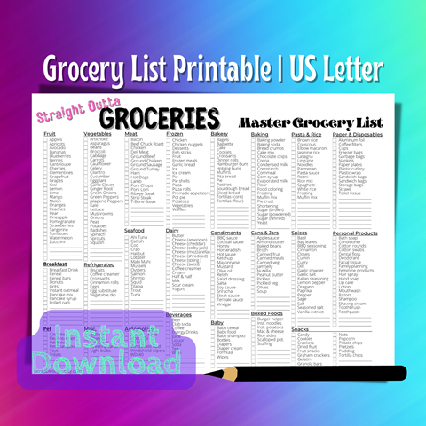 Master Grocery List Printable | Straight Outta Groceries | Instant ...