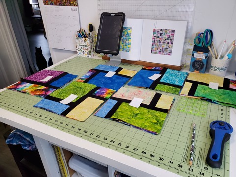 Rainbow Waters stained glass quilt top WIP