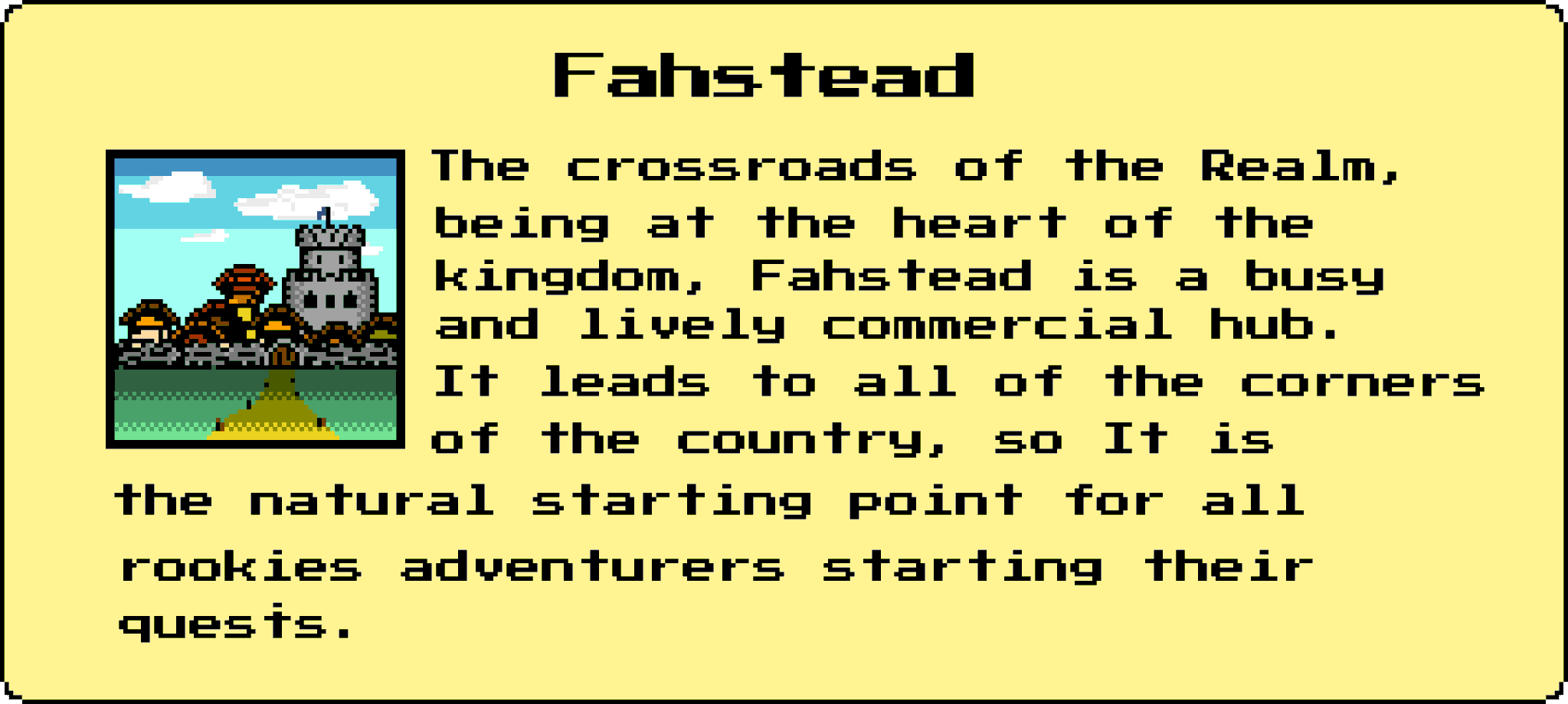 Pomodoro Adventures lore card: Fahstead 