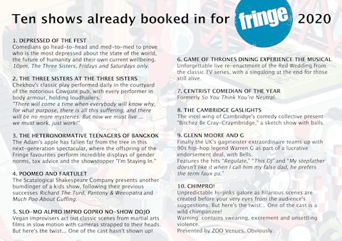 ACMS - Edinburgh Fringe show titles 2020