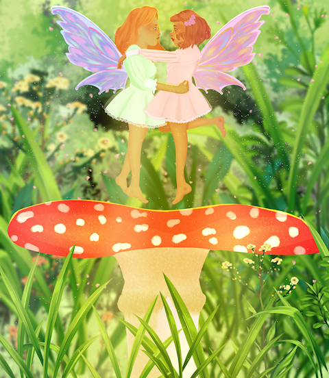 Faeries on a mushroom 