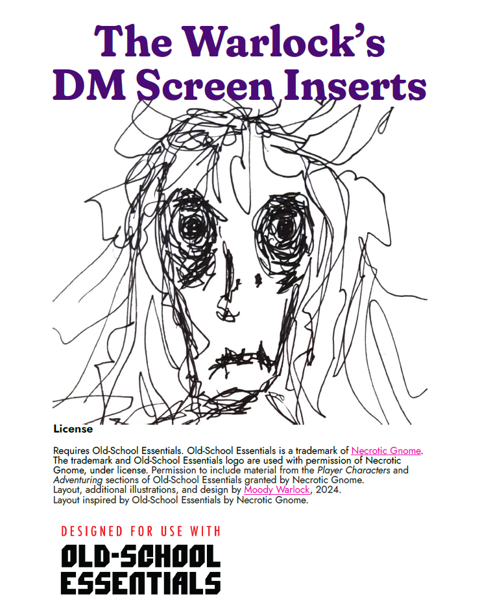 The Warlock's DM Screen inserts