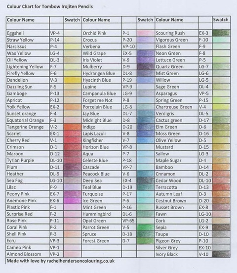 Tombow Irojiten Pencil Colour Chart - Rachel Henderson Colouring's Ko ...