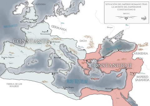 Reparto imperio en el 340 d.C.