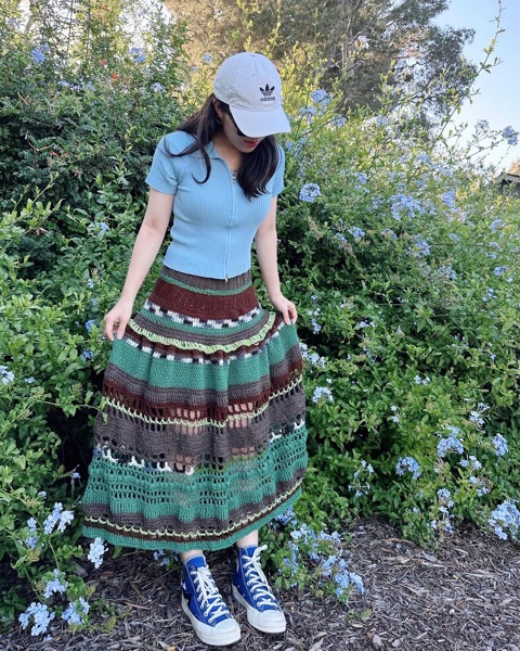 Forest-inspired crochet skirt