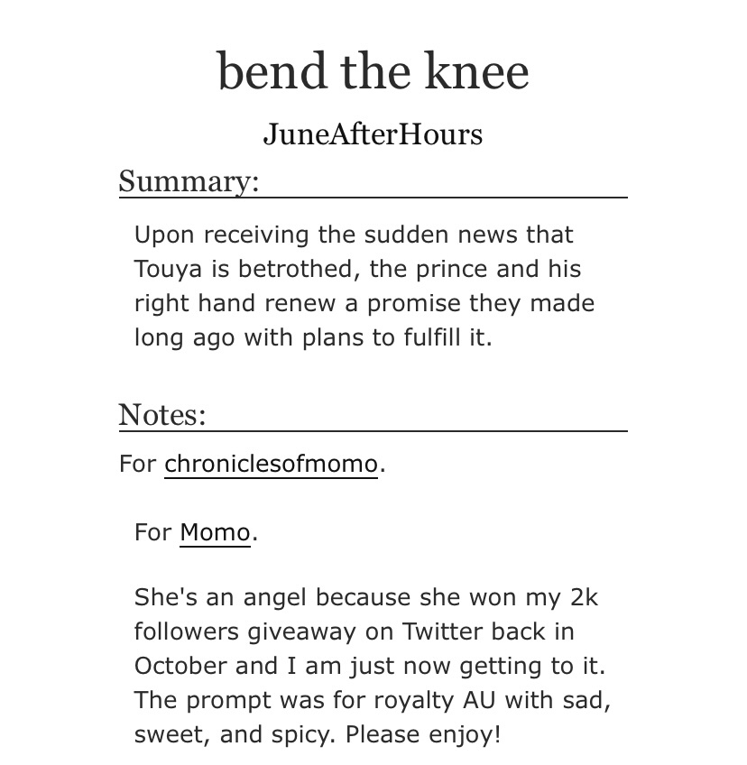 Giveaway Fic: bend the knee