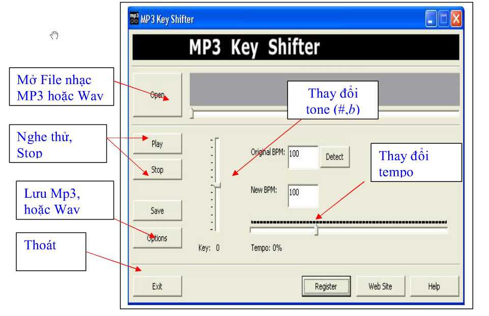 Phần mềm MP3 KeyShifter nâng hạ tone beat nhạc