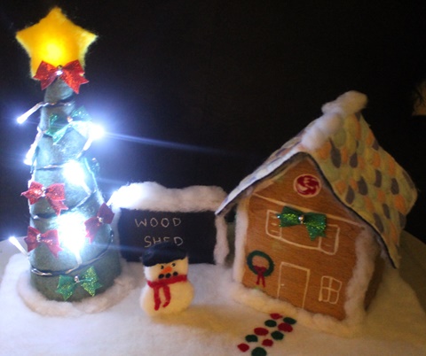 Needle Felted Gingerbread House Display 2