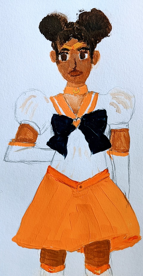 Jenna in a homemade cosplay of Sailor Venus.