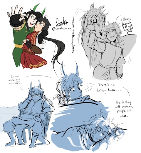 OCs sketches from fantasy au comic
