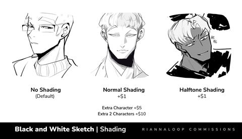 Black and White Sketch Commission Options