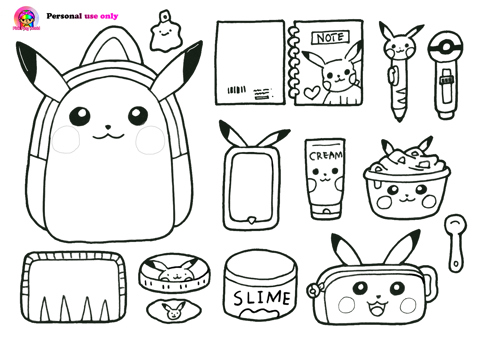 (coloring page) Pikachu School Backpack 