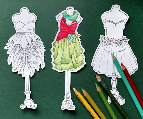 Coloring Page, Dressform Bookmarks