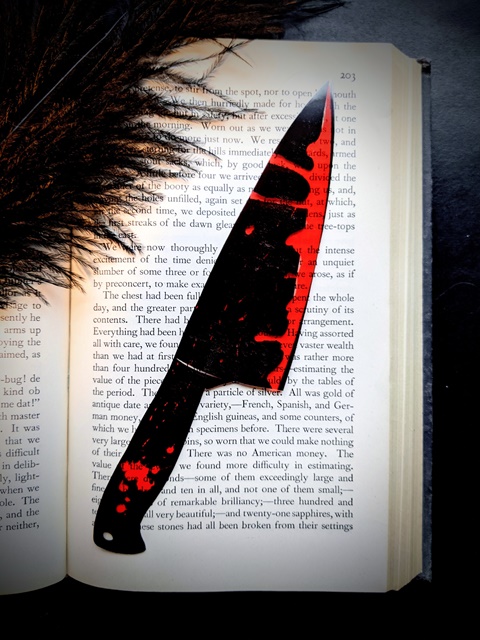 Clear bookmark - bloody knife