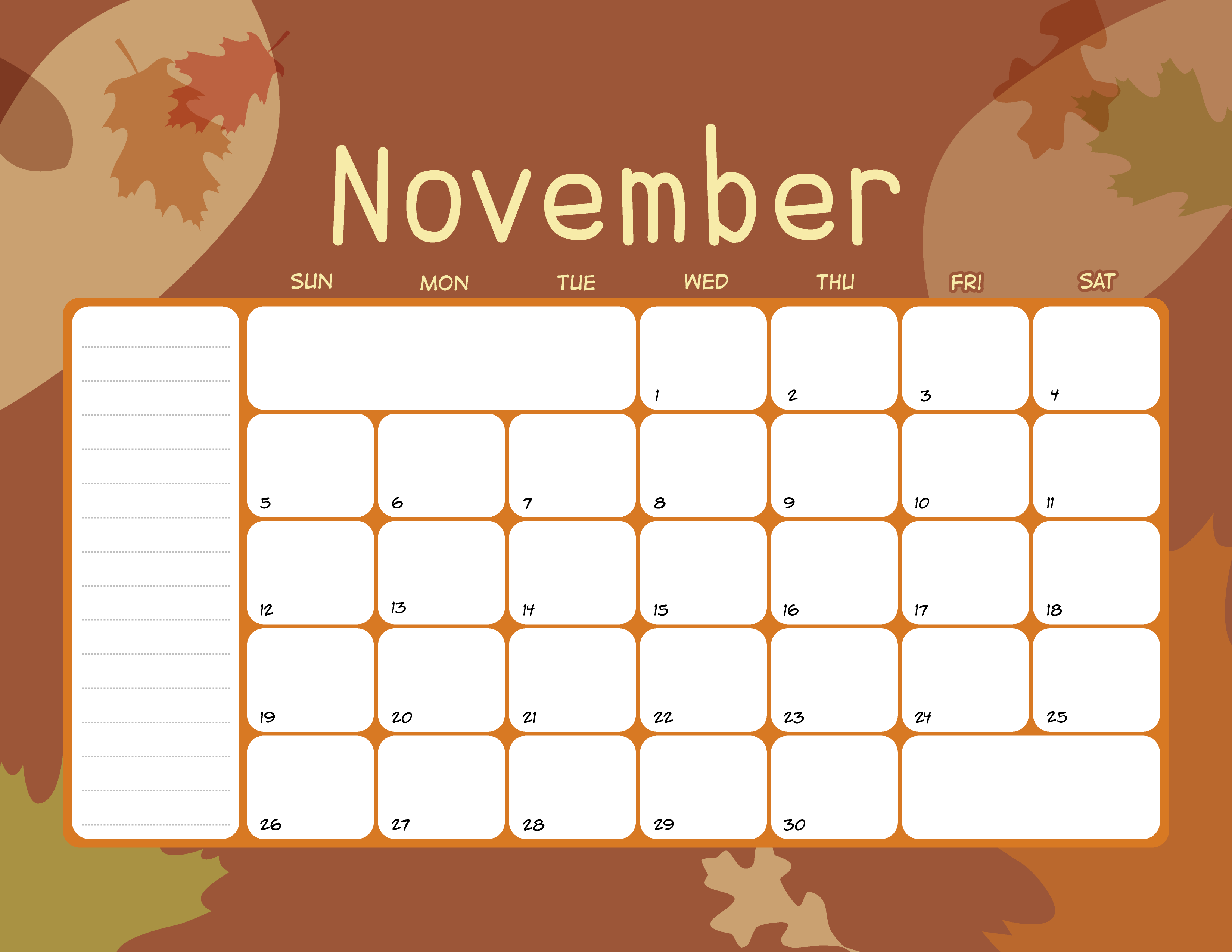 Nov 2023 Printable Calendar