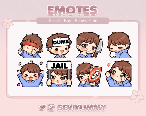 Copy of Set #4 Twitch / Discord Emotes - Chibi Boy - Brown Hair - Sevi ...