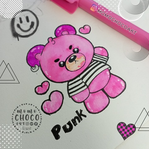 Cute Pink Punk Teddy Bear 