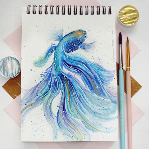 A little betta fish from my book „Shiny Watercolors“ @emf_verlag