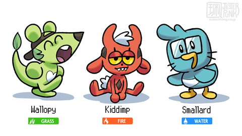 Soupy Fakemon Starters 🍃🔥💧