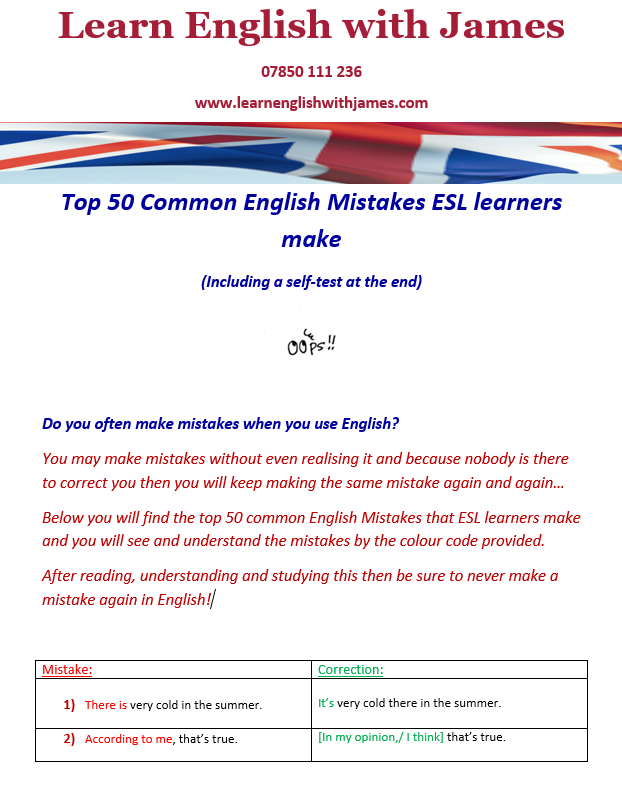 Common Mistakes Quiz, Grammar Errors