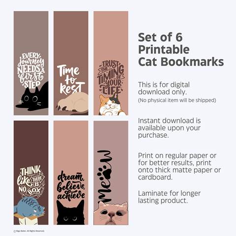 Set of 6 Printable Cat Bookmark - NigoBelen's Ko-fi Shop - Ko-fi ️ ...