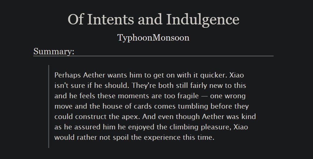 New Xiaoaether Fic: Of Intents and Indulgence