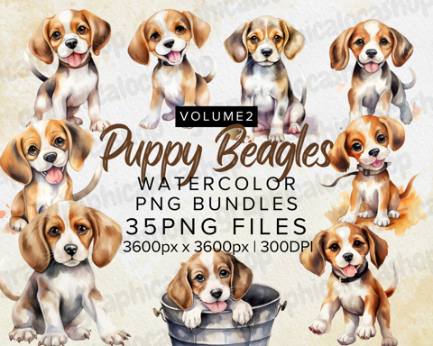 Watercolor Beagles Clip Art Set Digital PNG downloads Volume 2 ...