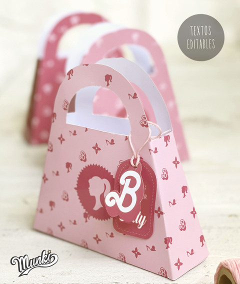 Printable Pink Doll Bag, Candy Box for Birthday party, 3 colors - Munki ...