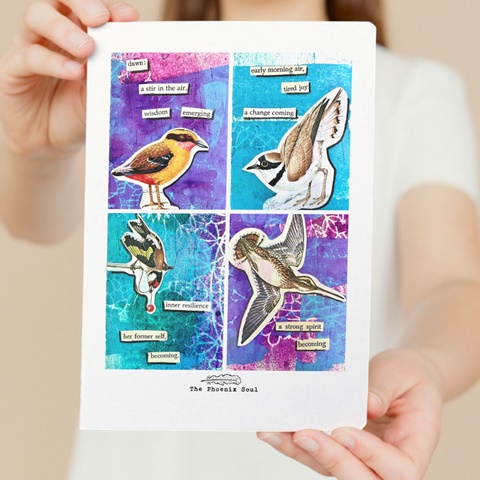 Found poetry art cards with vintage birds