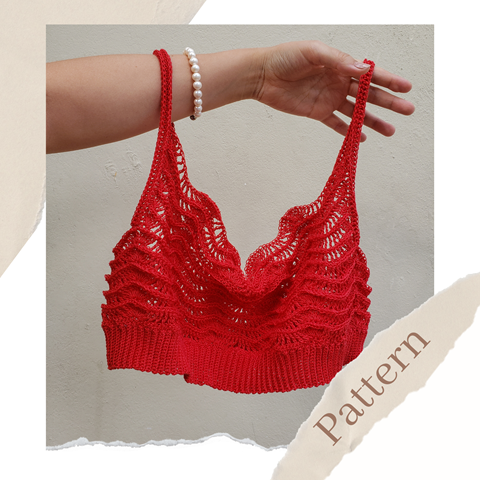 Faux Fur Red Crochet Halter Top With Lace-up Back, Wrap Around