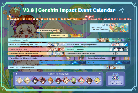 [V3.8] Genshin Impact 3.8 Calendar (Phase 1)