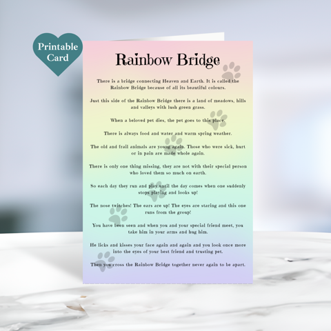 Printable Rainbow Bridge Pet Loss Card