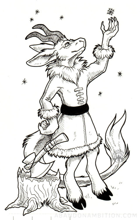 Postcard ink: Maxwell in traditional Yule clothing (for Sargeanthax)