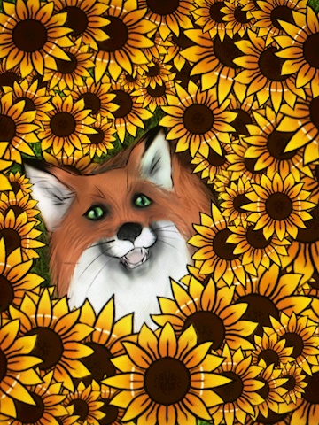 Fox and the sunflowers