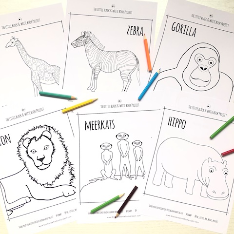 African animals colouring sheets 