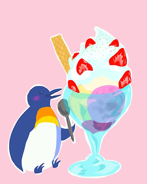 Penguin and ice cream