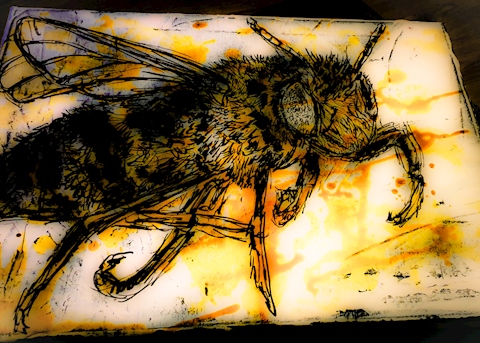 Bee acrylic ink painting