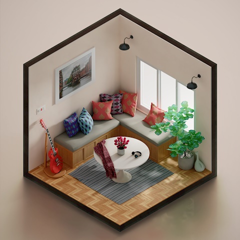 Isometric Living room in Blender