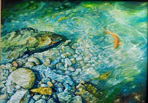 "Fish in crystal water" (oil on canvas, 70x50 cm) 