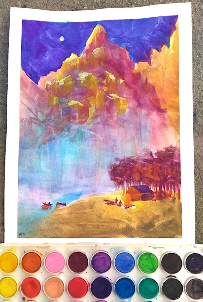 bonfire - watercolor, gouache, acrylic