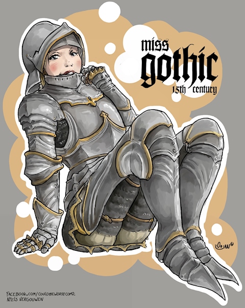 Pinup in  15th century gothic armor